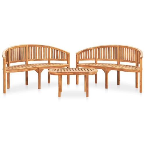 vidaXL 3-delige Loungeset banaanvormig massief teakhout, Tuin en Terras, Tuinsets en Loungesets, Loungeset, Nieuw, Verzenden