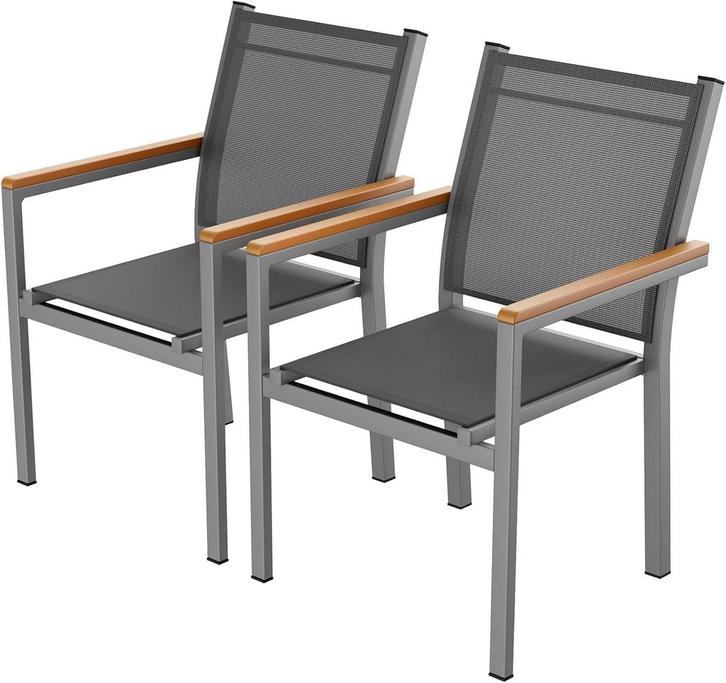 Tuinstoelen - Stapelbaar - Aluminium - Set van 2 - Grijs - L, Tuin en Terras, Tuinstoelen, Nieuw, Verzenden