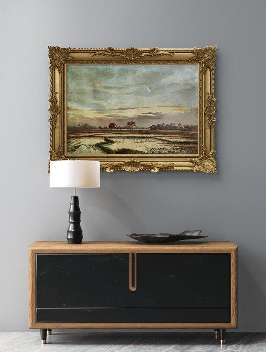 Soewardja (1900) - Paysage de rizières au crépuscule, Antiek en Kunst, Kunst | Schilderijen | Klassiek