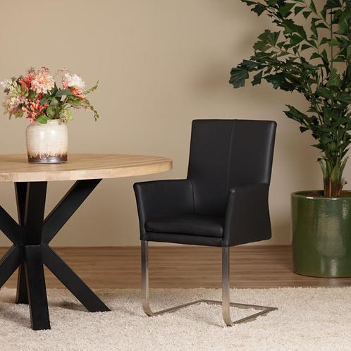 Setvan6zwartelereneetkamerstoelenNina, Huis en Inrichting, Stoelen, Overige kleuren, Nieuw, Vijf, Zes of meer stoelen, Leer, Ophalen of Verzenden