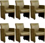 Set van 6 Leren eetkamerfauteuils met armleuning en wieltjes, Huis en Inrichting, Stoelen, Nieuw, Vijf, Zes of meer stoelen, Landelijk