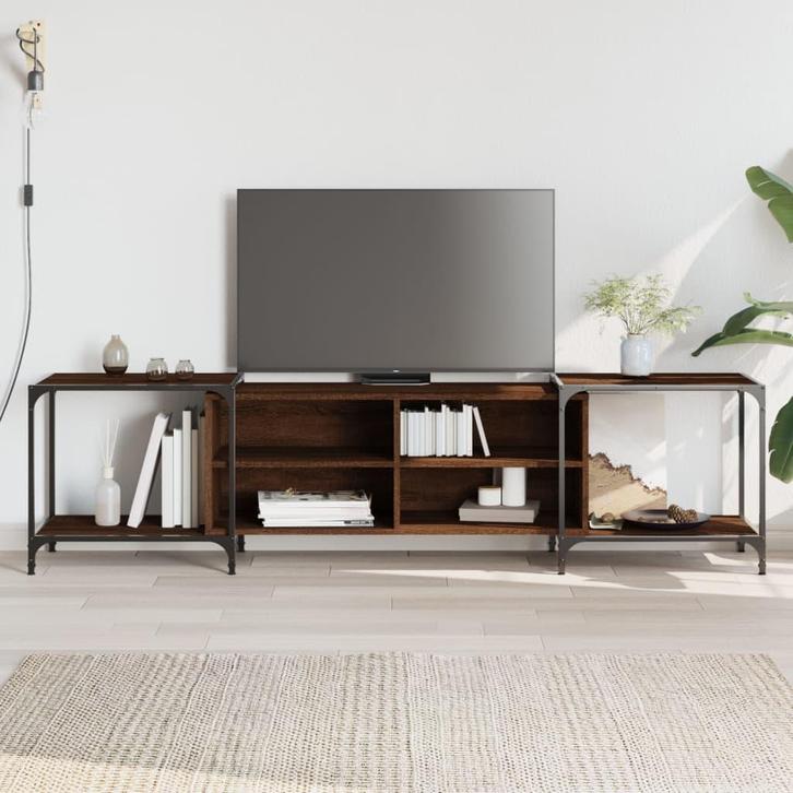 vidaXL Tv-meubel 203x37x50 cm bewerkt hout bruin eikenkleur, Huis en Inrichting, Kasten |Televisiemeubels, Nieuw, Verzenden