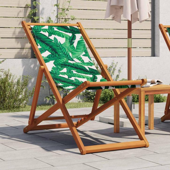 vidaXL Strandstoel inklapbaar bladpatroon eucalyptushout en, Tuin en Terras, Tuinstoelen, Nieuw, Verzenden