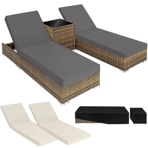 tectake 2 wicker ligbedden met aluminium frame en tafel, inc, Tuin en Terras, Tuinsets en Loungesets, Verzenden