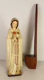 sculptuur, Houten beeld Maria Rosa Mystica + wandsteun - 62