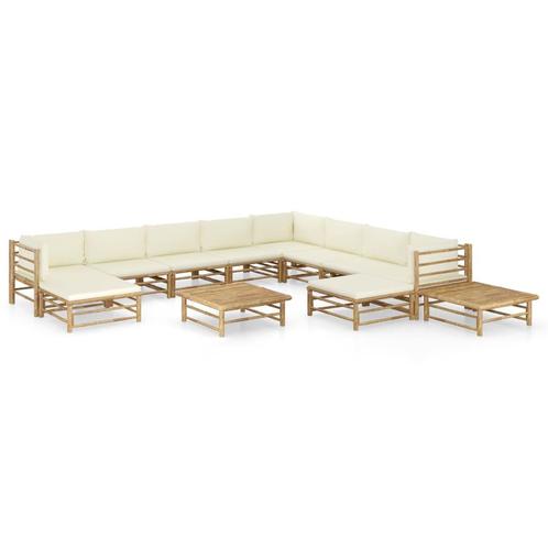 vidaXL 12-delige Loungeset met crÃ¨mewitte kussens bamboe, Jardin & Terrasse, Ensembles de jardin, Envoi