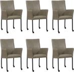 Set van 6 Grijze leren moderne eetkamerstoelen - poot rond, Huis en Inrichting, Stoelen, Nieuw, Vijf, Zes of meer stoelen, Modern