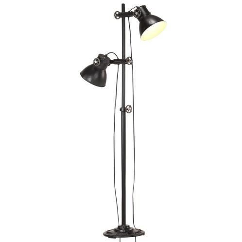 vidaXL Vloerlamp met 2 lampenkappen E27 gietijzer zwart, Huis en Inrichting, Lampen | Overige, Nieuw, Verzenden