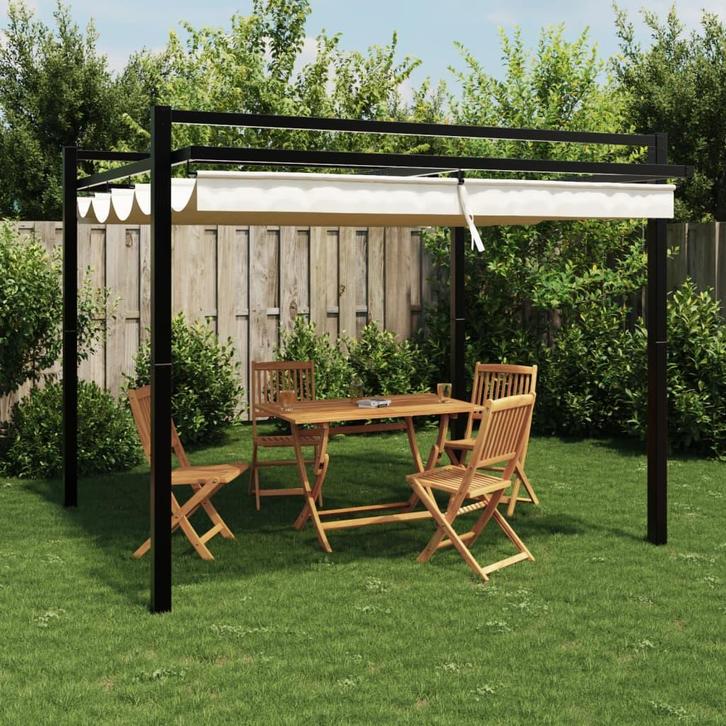 vidaXL Prieel met uittrekbaar dak 3x3 m aluminium, Jardin & Terrasse, Tonnelles, Envoi