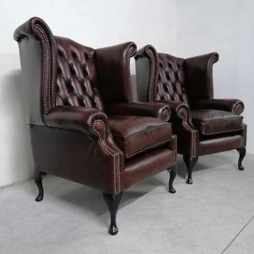 Chesterfield style - Fauteuil (2) - Reine Anne - Bois, Cuir