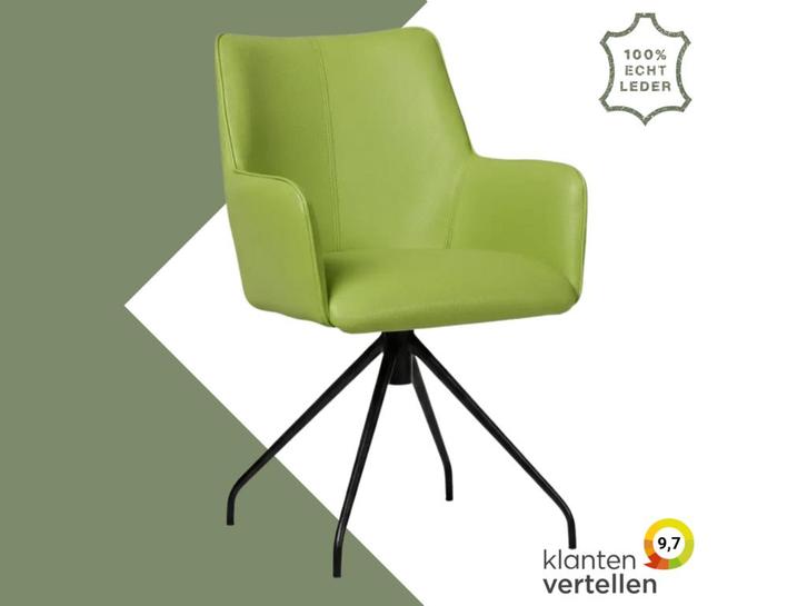 Leren eetkamerstoel Wave - Toledo Lime (felgroen) -, Huis en Inrichting, Stoelen, Overige kleuren, Eén, Nieuw, Leer, Ophalen of Verzenden