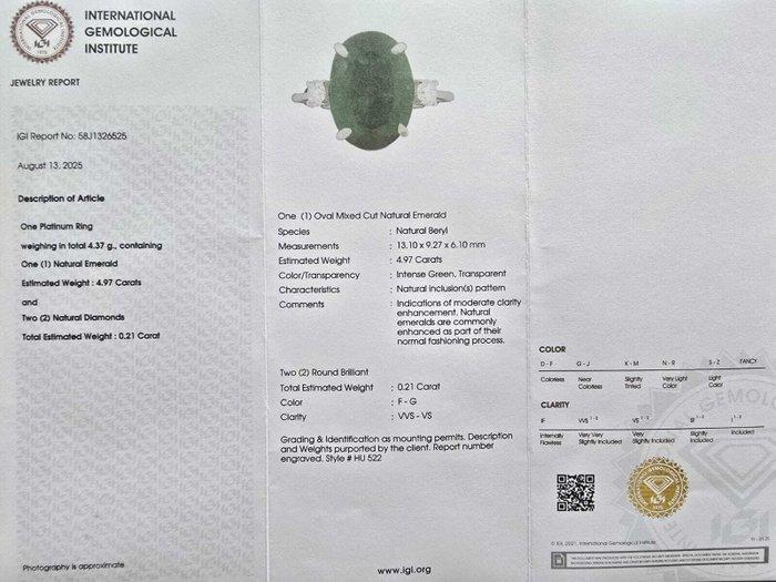 Ring Platina - 5.18ct. tw. Smaragd - Diamant - Intens Groen, Handtassen en Accessoires, Ringen
