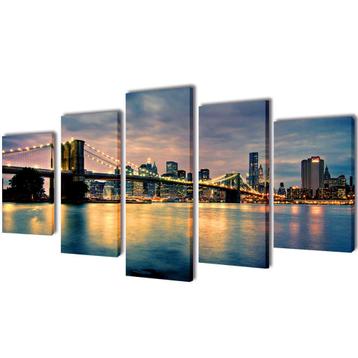 vidaXL Canvas muurdruk set Brooklyn Bridge rivier uitzicht beschikbaar voor biedingen