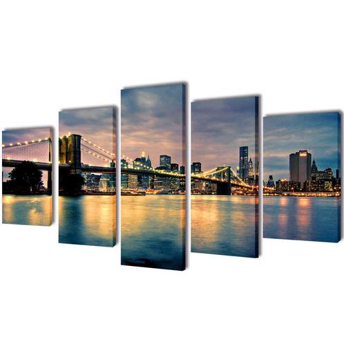 vidaXL Canvas muurdruk set Brooklyn Bridge rivier uitzicht, Verzamelen, Posters, Nieuw, Verzenden