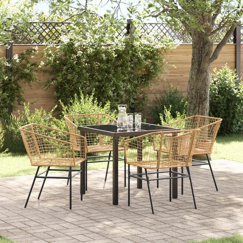 vidaXL 5-delige Tuinset Bruin Poly Rattan, Tuin en Terras, Tuinstoelen, Nieuw, Verzenden