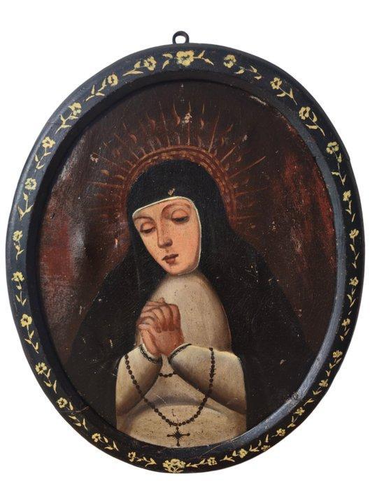 Spaanse school (XIX) - Virgen orante con rosario, Antiquités & Art, Art | Peinture | Classique