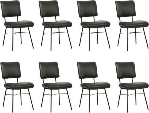Set van 8 Leren eetkamerstoelen - Echt leer, Industrieel,, Huis en Inrichting, Stoelen, Overige kleuren, Vijf, Zes of meer stoelen