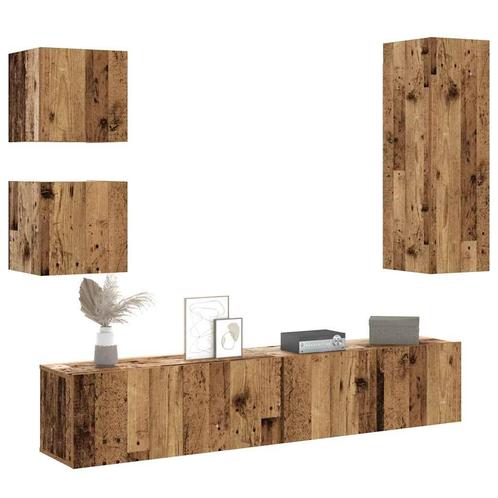 vidaXL 5-delig Tv-meubelset wandmontage bewerkt hout oud, Huis en Inrichting, Kasten |Televisiemeubels, Nieuw, Verzenden
