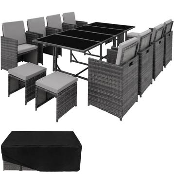 tectake Wicker zitgroep Palma 8+4+1 met beschermhoes - grijs, Verzenden
