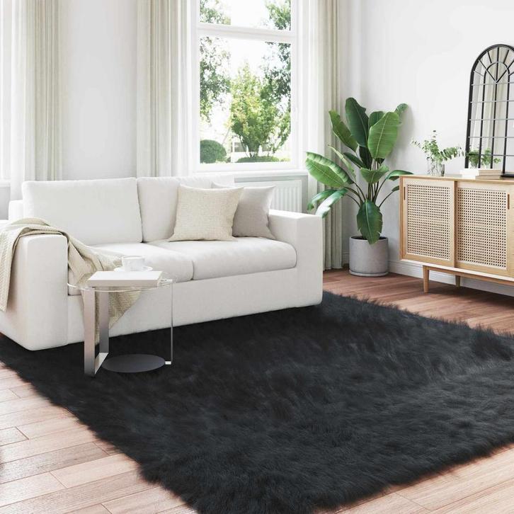 vidaXL Faux Schaapsvacht Tapijt Tafalla Zwart 240 x 240 cm, Huis en Inrichting, Stoffering | Tapijten en Vloerkleden, Nieuw, Verzenden