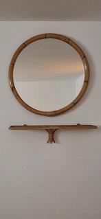 Wandspiegel - Bamboe, Rattan - Ronde spiegel met wandplank