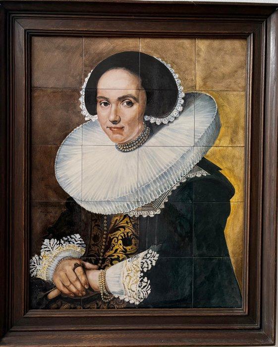 Tegel (20) - Portret van Willemina van Braeckel - signiert:, Antiek en Kunst, Antiek | Glaswerk en Kristal
