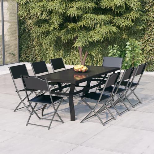 vidaXL Ensemble à manger de jardin 9 pcs Gris et noir, Jardin & Terrasse, Ensembles de jardin, Neuf, Envoi