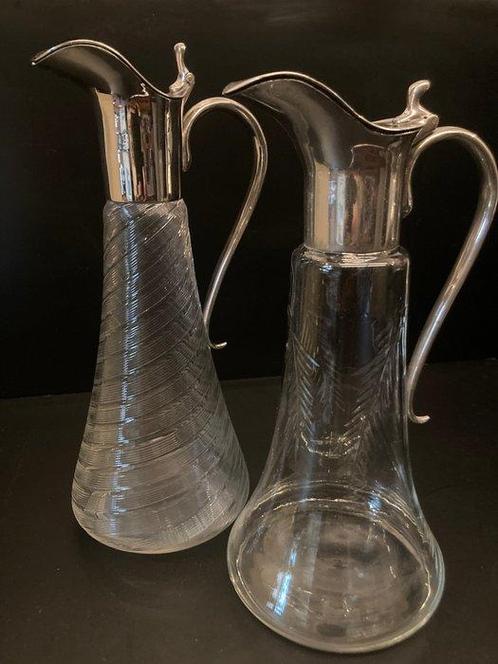 Kan (2) - Glas en metaal/verzilverd - Antiek, Antiek en Kunst, Antiek | Meubels | Tafels