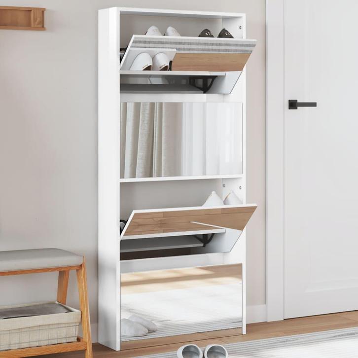 vidaXL Schoenenkast met spiegel 4-laags 63x17x134 cm, Huis en Inrichting, Kasten | Schoenenkasten, Nieuw, Verzenden