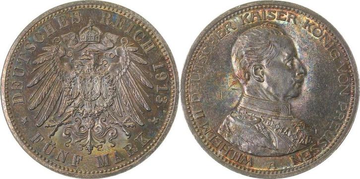 Duitsland 5 Mark Kaiser Uniform 1913 A vz/stgl aus Polier..., Postzegels en Munten, Munten | Europa | Niet-Euromunten, België