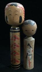 Set van 2 / Japanse vintage houten kokeshi poppen (Hoogte:
