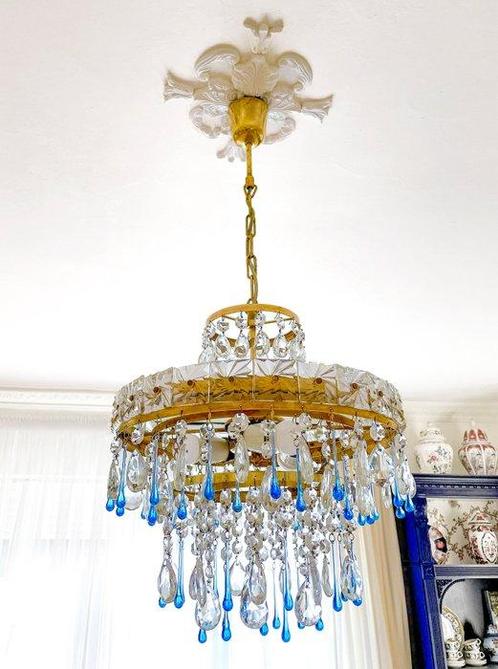 Vintage - Kroonluchter - 3 lichten - Messing - Boheemse, Antiek en Kunst, Antiek | Verlichting