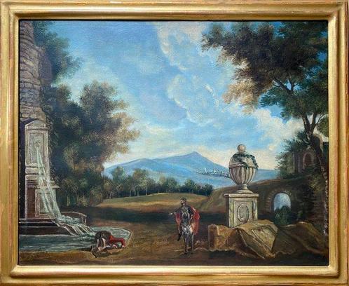 Scuola Romana (XVIII-XIX) - Capriccio Architettonico con, Antiek en Kunst, Kunst | Schilderijen | Klassiek