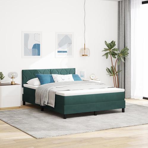 vidaXL Boxspringbed met Matras Donkergroen 140x190 cm Velvet, Huis en Inrichting, Slaapkamer | Bedden, Nieuw, Verzenden