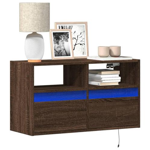 vidaXL Tv-wandmeubel met LED-verlichting 80x31x45 cm bruin, Huis en Inrichting, Kasten |Televisiemeubels, Nieuw, Verzenden