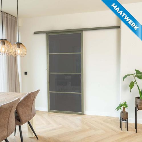 Stalen Schuifdeur met koofsysteem 4 Vlaks Olijfgroen Maatwer, Doe-het-zelf en Bouw, Raamkozijnen en Schuifdeuren, Nieuw, Metaal