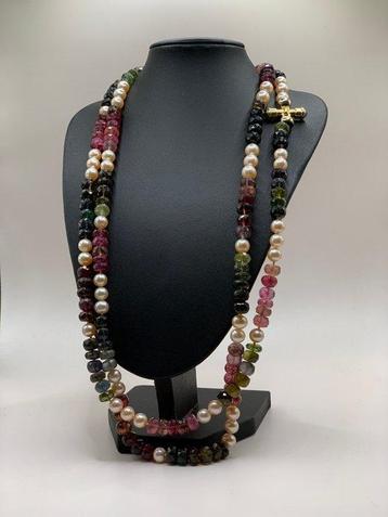 Collier - 18 carats Or jaune - Perle - Tourmaline