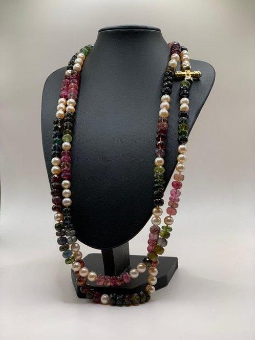 Collier - 18 carats Or jaune - Perle - Tourmaline, Handtassen en Accessoires, Kettingen