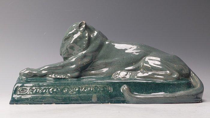 Art Deco - sculptuur, Liggende panter - 14 cm - Aardewerk, Antiek en Kunst, Antiek | Glaswerk en Kristal