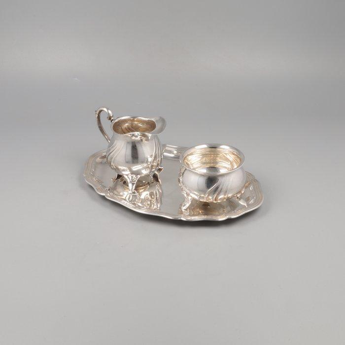 Lutz & Weiß, Roomstel met dienblad - Ensemble sucre et crème, Antiek en Kunst, Antiek | Zilver en Goud