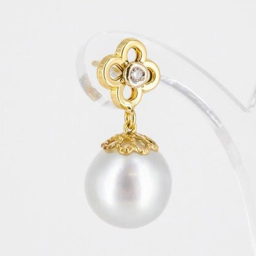 Oorbellen - 18 karaat Geel goud Diamant (Natuurlijk) - Parel, Handtassen en Accessoires, Oorbellen