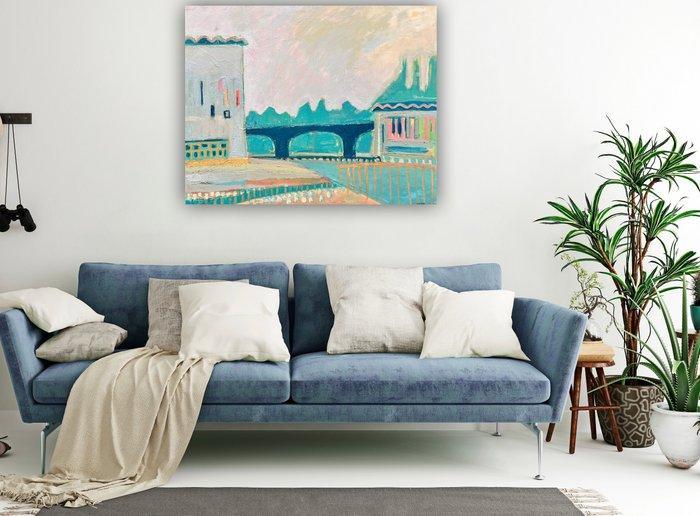 M. BURGAZ - Paisaje con puente XL, Antiek en Kunst, Kunst | Schilderijen | Modern