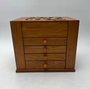 Sieradendoos - 5 niveaus - Hout - Spiegel & Zijruiten