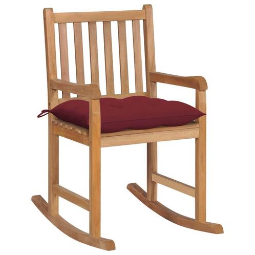vidaXL Schommelstoel met wijnrood kussen massief teakhout, Tuin en Terras, Tuinstoelen, Nieuw, Verzenden