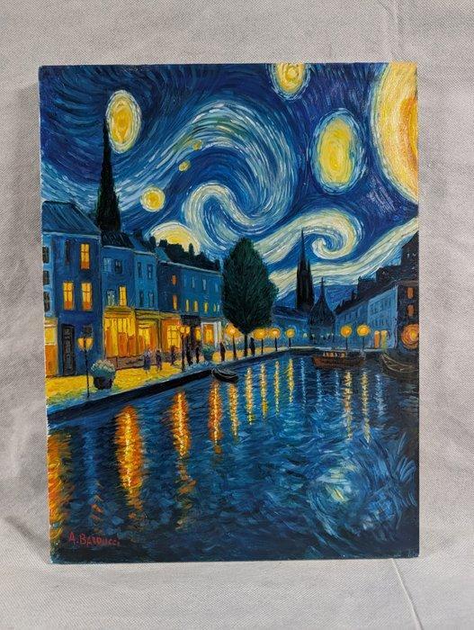 Antonio Barducci (XX-XXI) - Amsterdam notturna, Antiek en Kunst, Kunst | Schilderijen | Klassiek