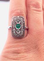 Ring - 18 karaat Witgoud Smaragd - Diamant, Nieuw