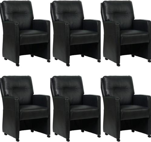 Set van 6 Zwarte leren landelijke eetkamerfauteuils -, Huis en Inrichting, Stoelen, Overige kleuren, Vijf, Zes of meer stoelen