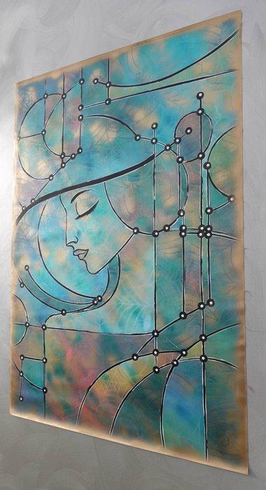 Ksavera - Gold Abstract Portrait A1435 - Pearlescent, Antiek en Kunst, Kunst | Schilderijen | Modern