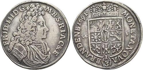 1/3 taler, daalder 1691 Brandenburg-Preussen Pruisen Frie..., Timbres & Monnaies, Monnaies | Europe | Monnaies non-euro, Envoi