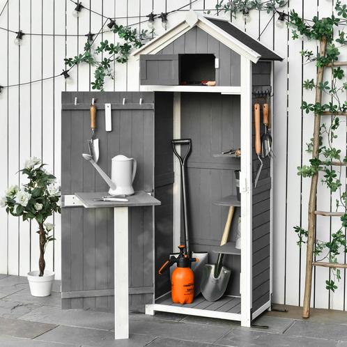 Tuinkast - Opvouwbare houten deur - Grijze buitentafel, Tuin en Terras, Overige Tuin en Terras, Nieuw, Ophalen of Verzenden